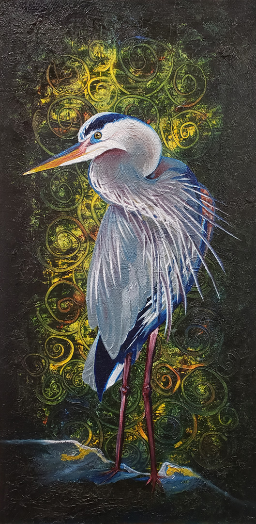 Great Blue Heron 2, Oil on canvas, 12 x 24