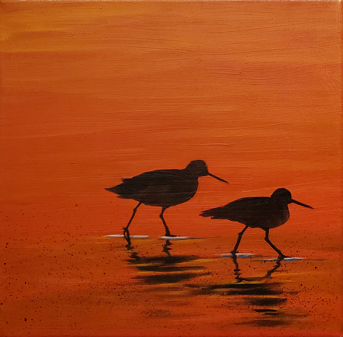 Least Sandpipers Silhouette, Oil on canvas, 12 x 12