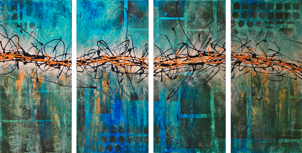 Angela Bliss, Resonance in Blue, Acrylic on canvas, ~42x20