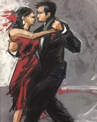 Tango in Her Red Dress, Pastel on Paper, 12 x 15