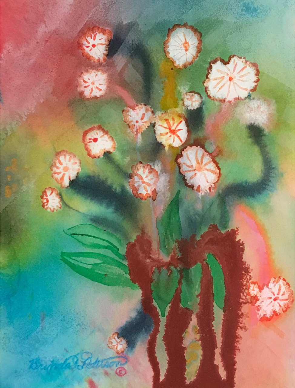 Crazy Daisies, Fluid watercolor on paper, 12 x 15