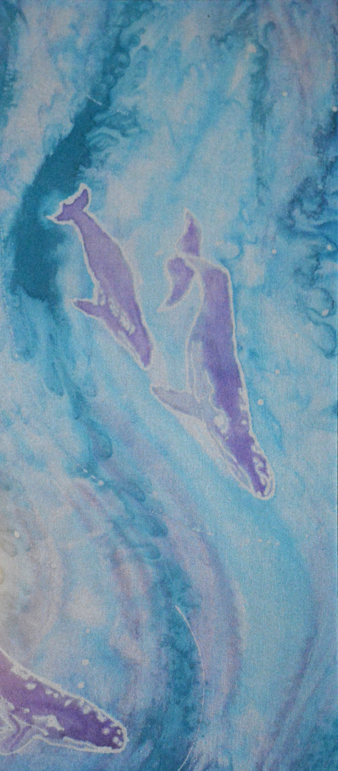 Framed Whales no. 158, Gutta and Dyes on Chiffon Silk, 9.75 x 21