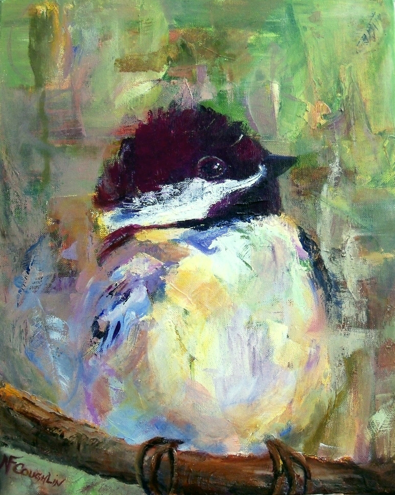 Plump Lil' Chickadee, Acrylic on canvas, 16 x 20