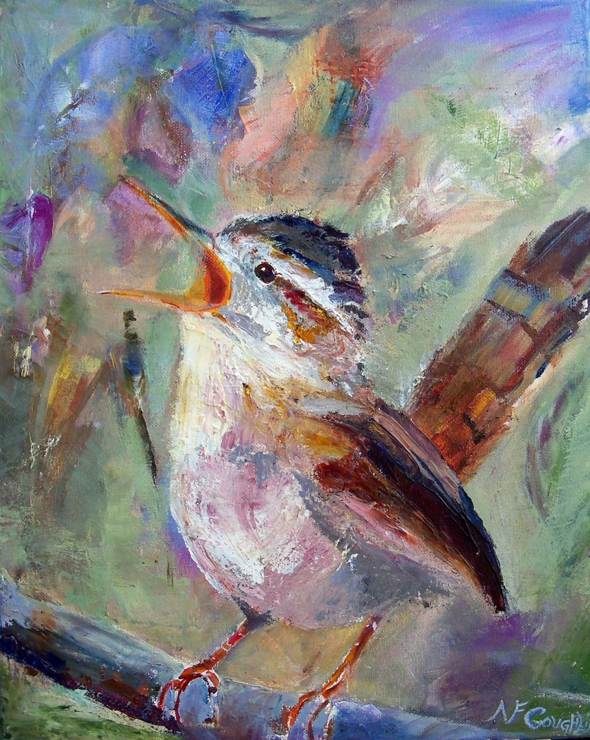 Singing Marsh Wren, Acrylic on canvas, 16 x 20