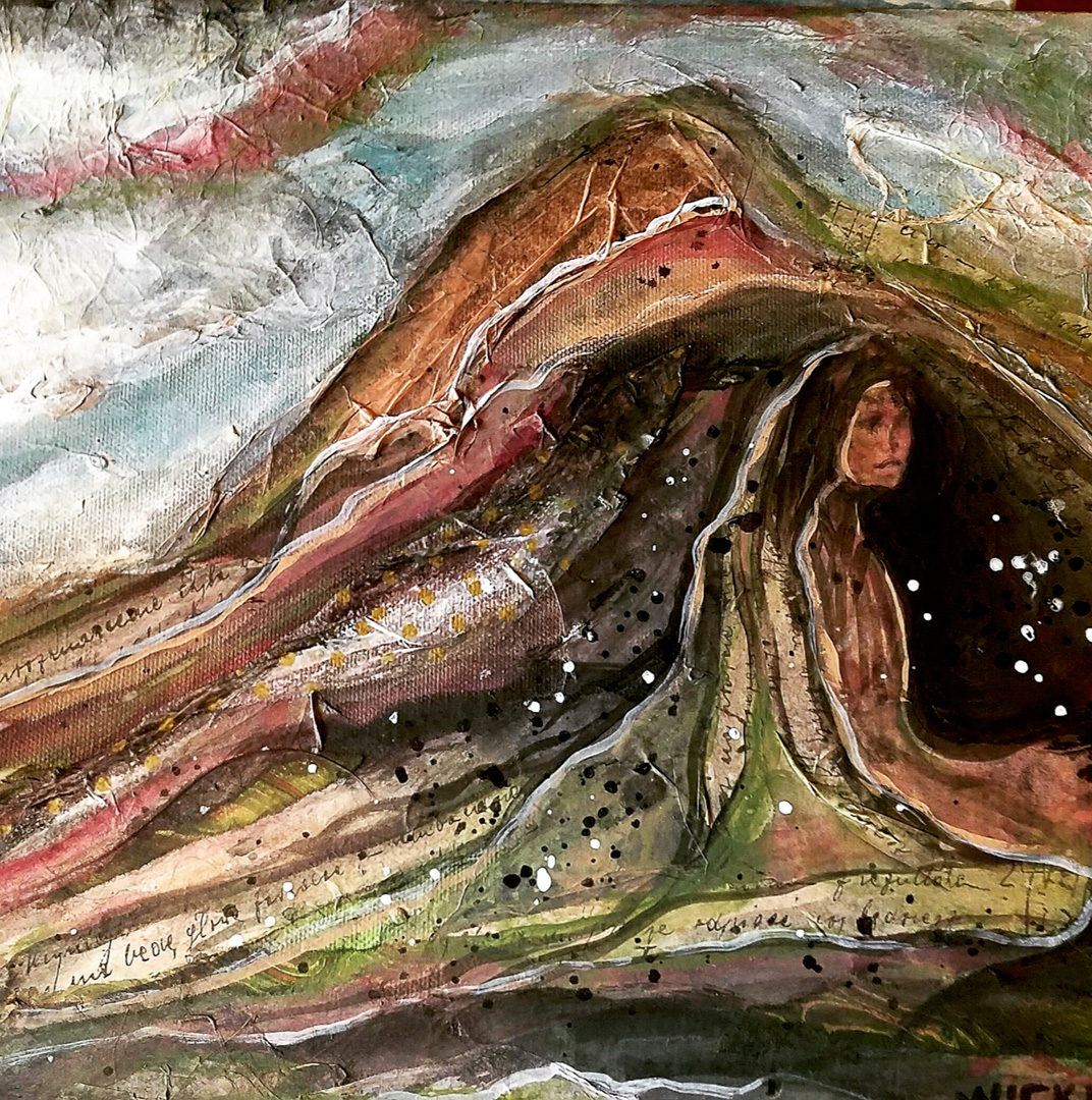 She Falls In and Out of Love, Mixed Media on Canvas, 12 x 16