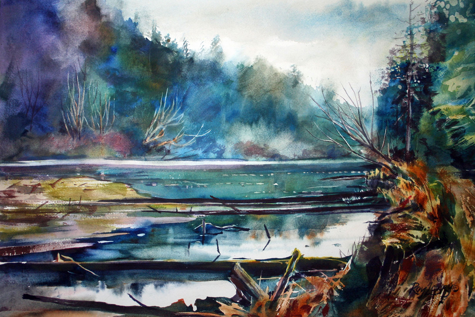 Lake Sylvia Morning Color, Watercolor on paper, 22 x 15