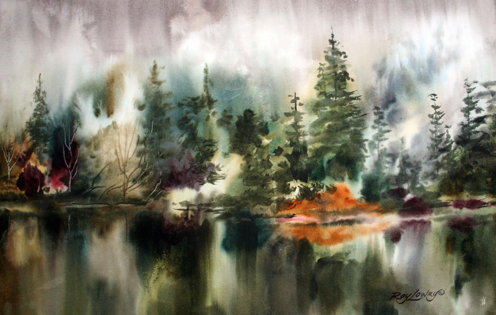 Lake Sylvia Reflection, Watercolor on paper, 22 x 15