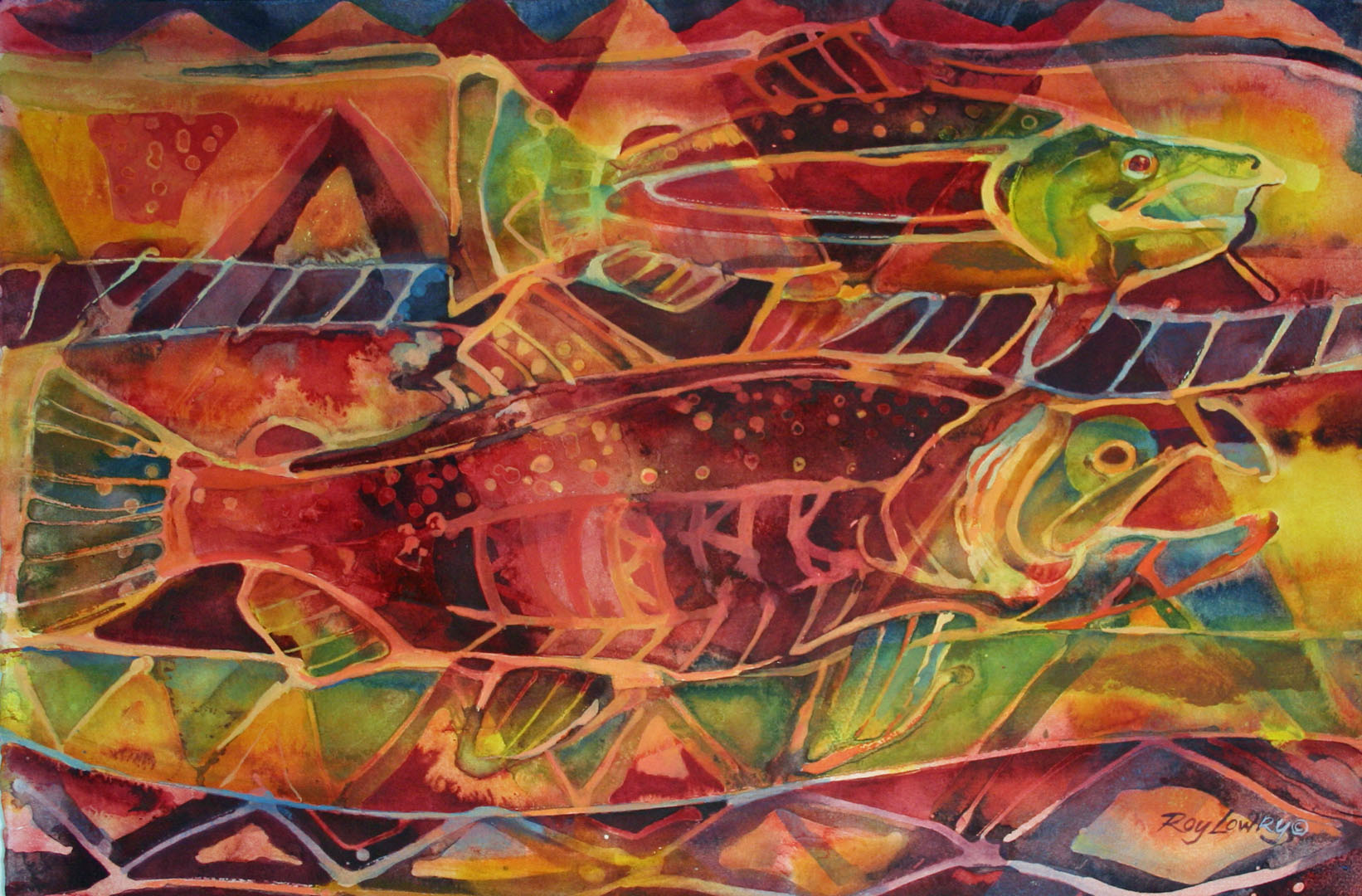 Salmon Batik, Watercolor on paper, 22 x 15