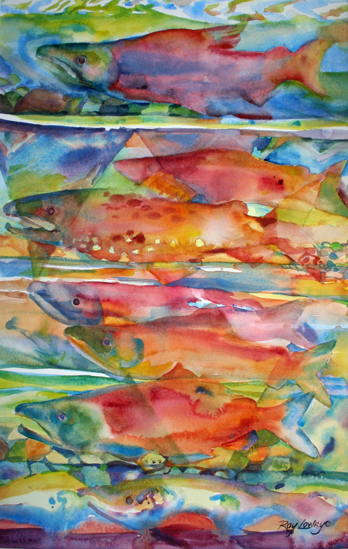 Salmon Prizm, Watercolor on paper, 15 x 22