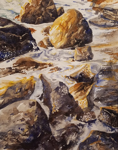 Grays Harbor Rocks at Dawn, Watercolor, 8x10