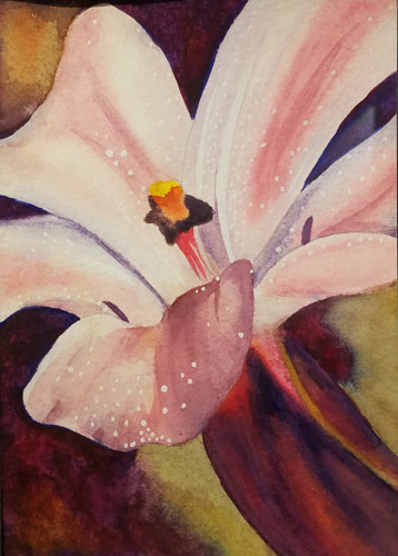 Pink Flower, Watercolor, 5x7
