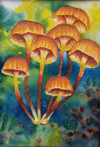 Mushrooms, Watercolor, 5x7