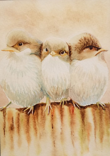 Field Sparrows, Watercolor, 24x36