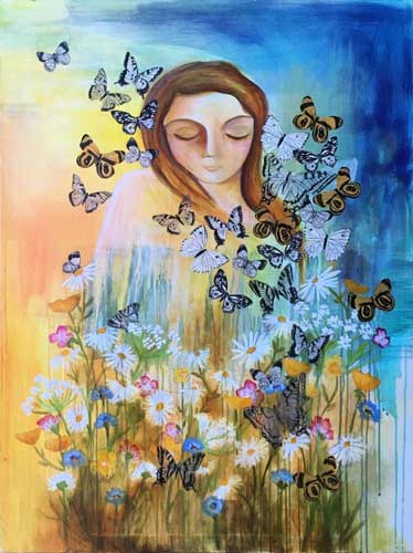 Be with the Wildflowers, Acrylic, vellum, onion paper 30x40