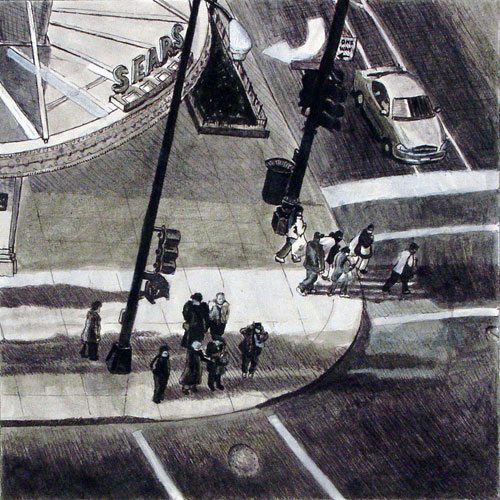 State & Madison, Ink on paper, 5¾x5¾