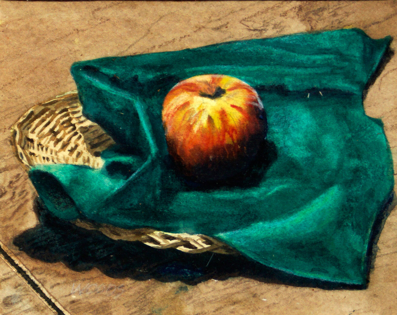 Apple Napkin & Wicker, Watercolor on paper, 5 x 3.75