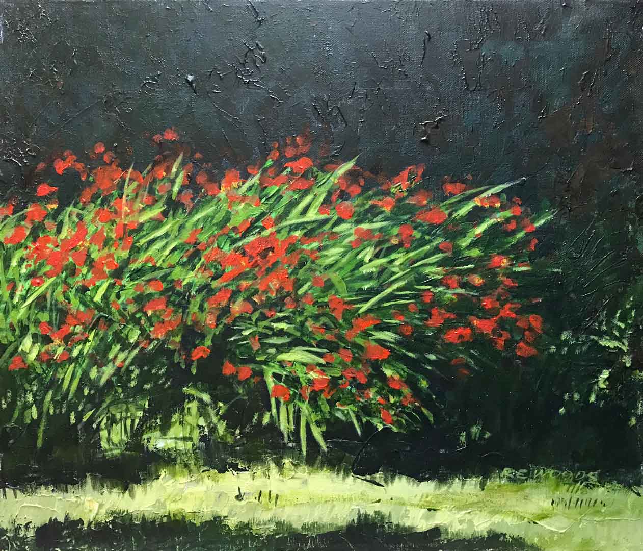 Crocosmia, Acrylic on canvas, 16.75 x 14.25