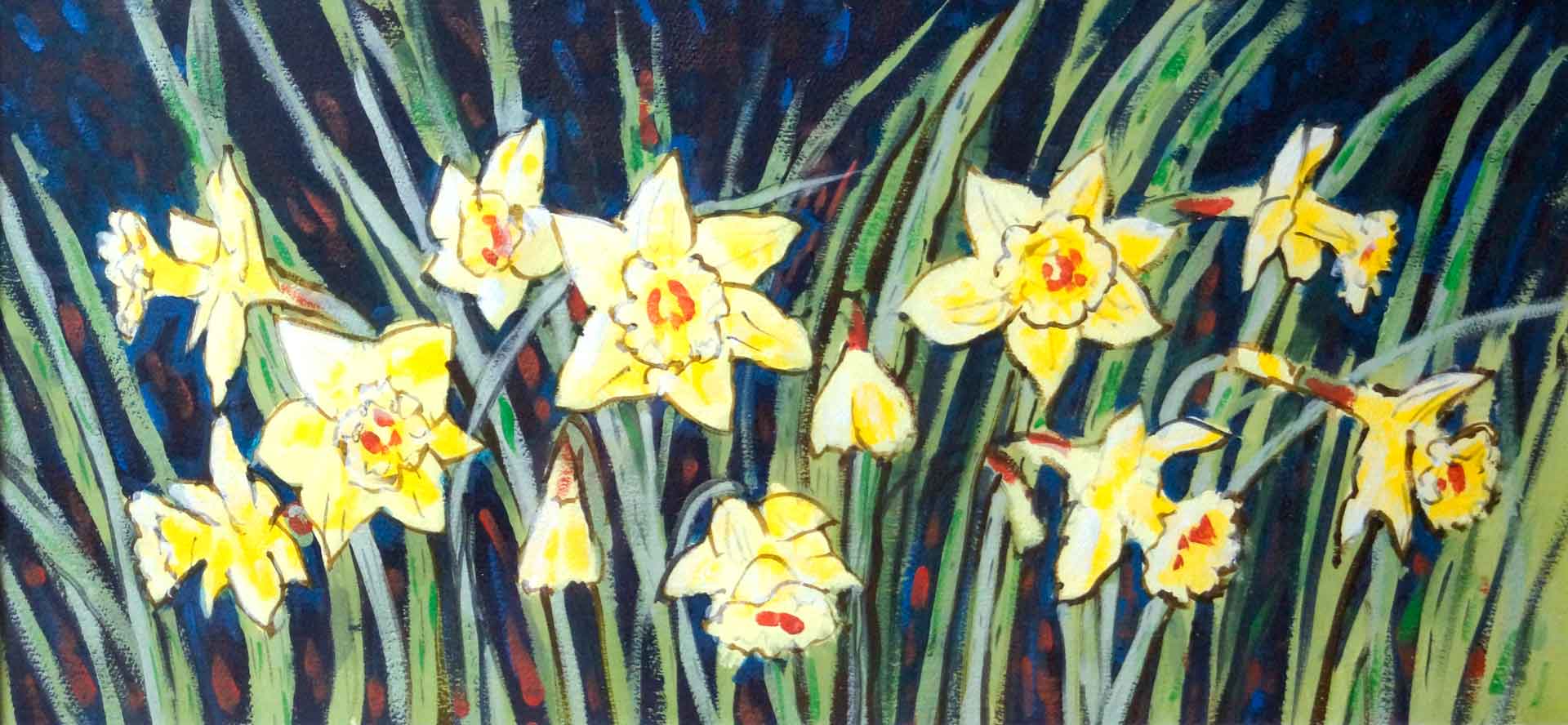 Daffodils after Van Gogh, Acrylic on canvas, 28 x 12