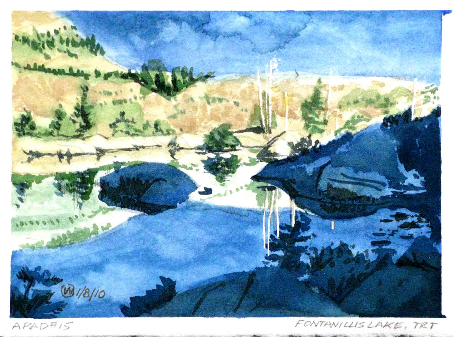 Fontanillis Lake - Tahoe Rim Trail, Watercolor on paper, 7 x 5