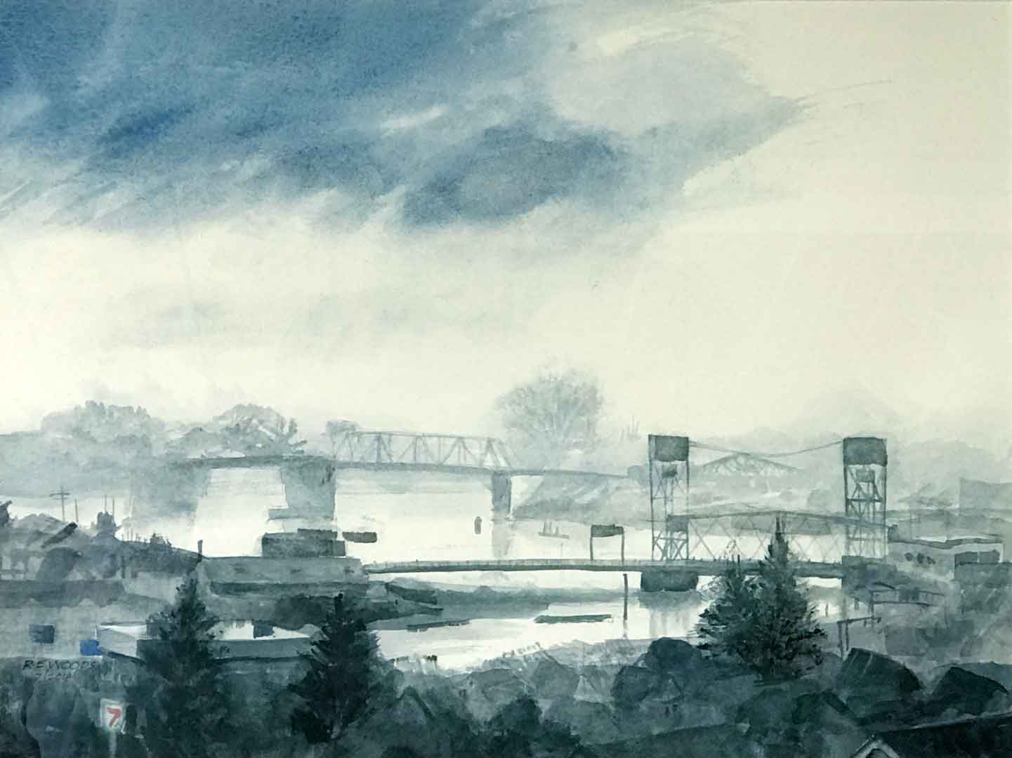 Hoquiam River Morning, Watercolor on paper, 15.5 x 11.5