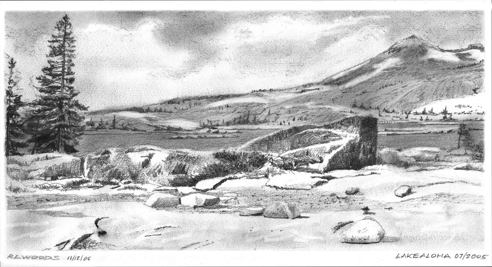 Lake Aloha, Desolation Valley TRT, Pencil on paper, 11 x 5.75