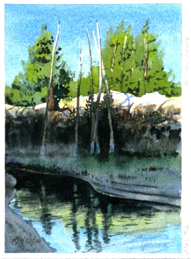 Round Lake - Tahoe Rim Trail, Watercolor on paper, 5 x 7