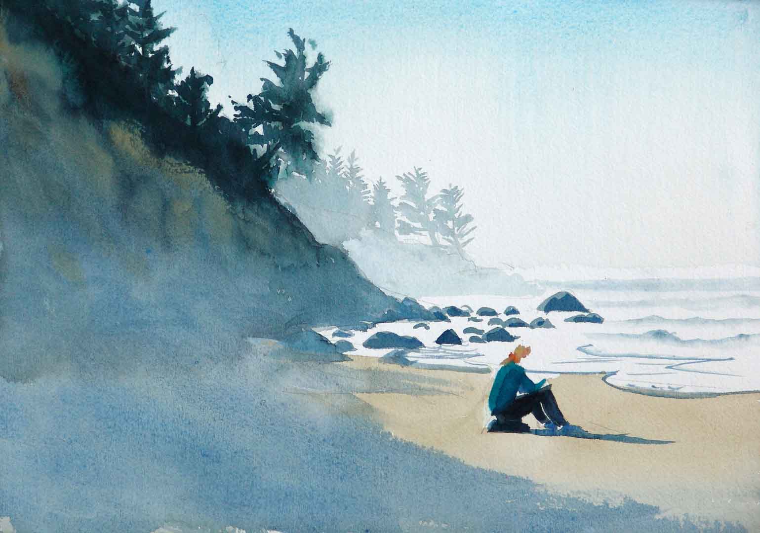 Sunny Morning, Washington, Watercolor on paper, 12 x 9