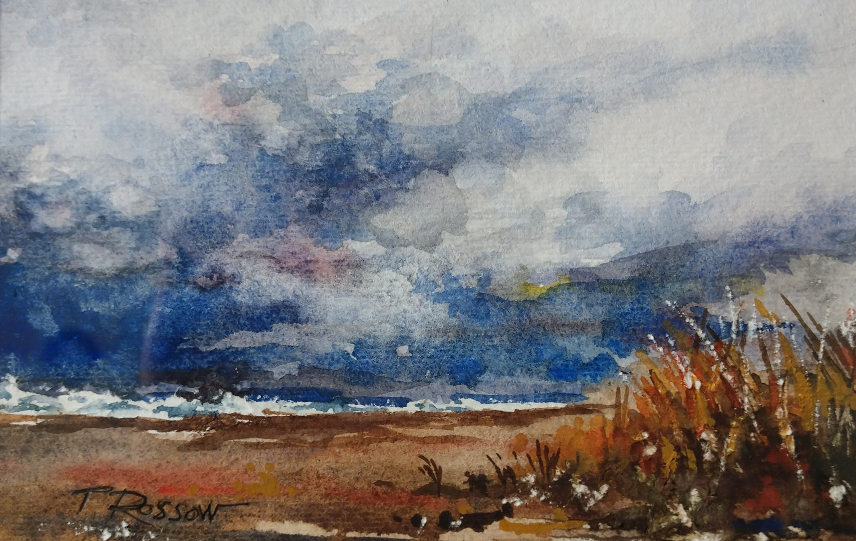 Approaching Storm, Ocean Shores, WA, Watercolor on paper, 7 x 5