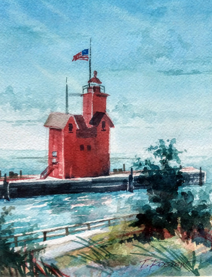 Big Red Light, Watercolor on paper, 5 x 7