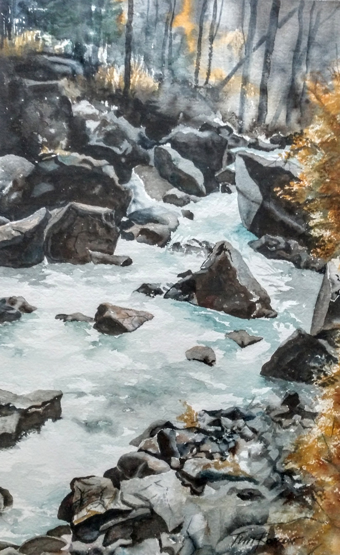 Cascade Creek, Watercolor on paper, 14 x 28