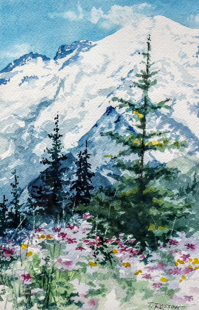 Flowers in Mt Rainier Meadow, Watercolor on paper, 6.5 x 9.5