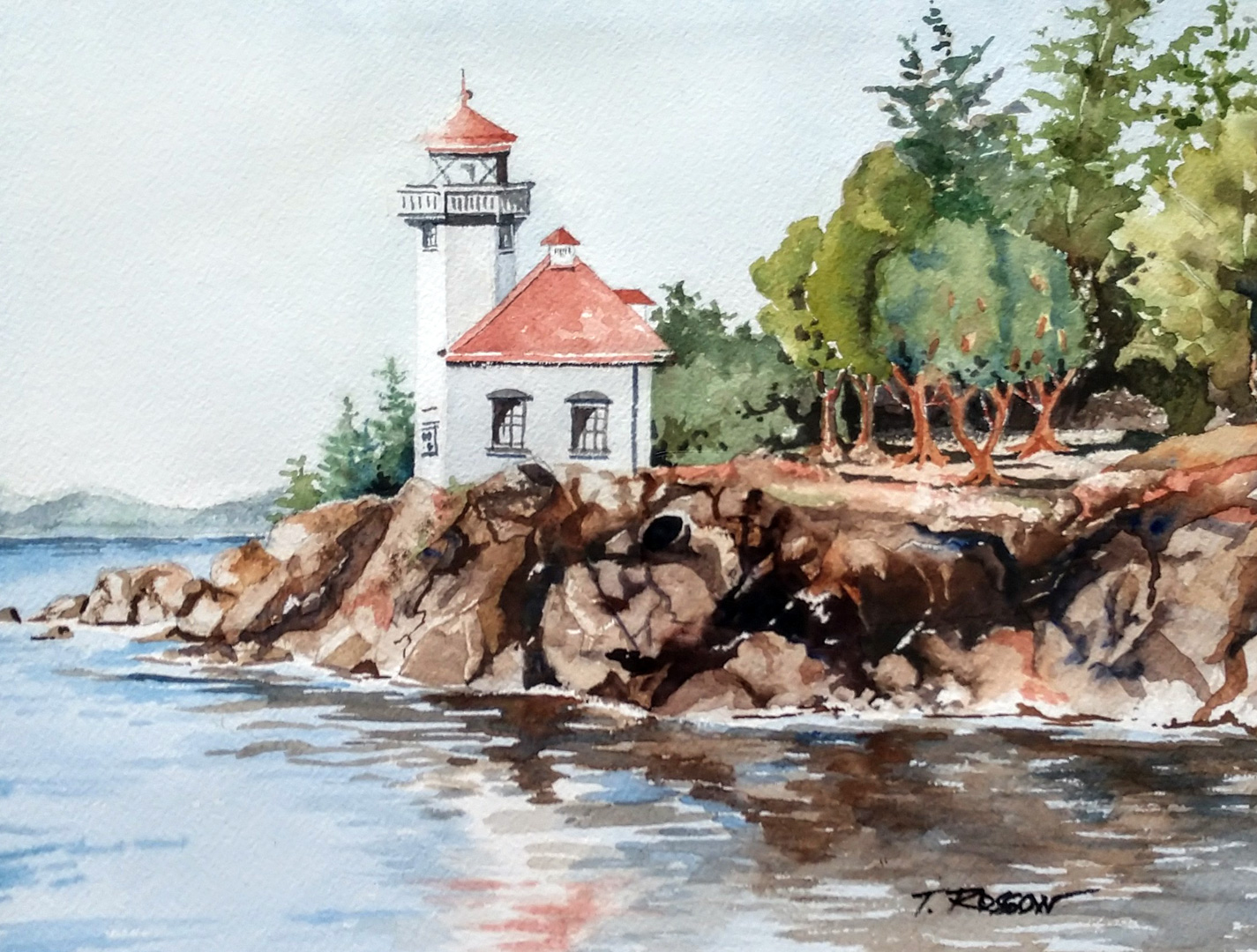 Lime Kiln Point Light, San Juan Island, Watercolor on paper, 12 x 9