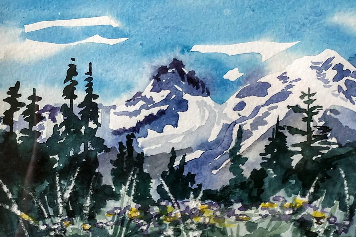 Mt. Rainier, Watercolor on paper, 5.5 x 4